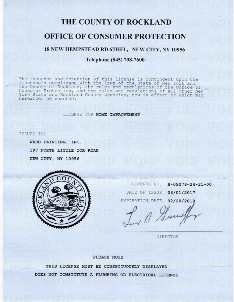 Rockland County License exp 2.28.18page001 Ward Painting