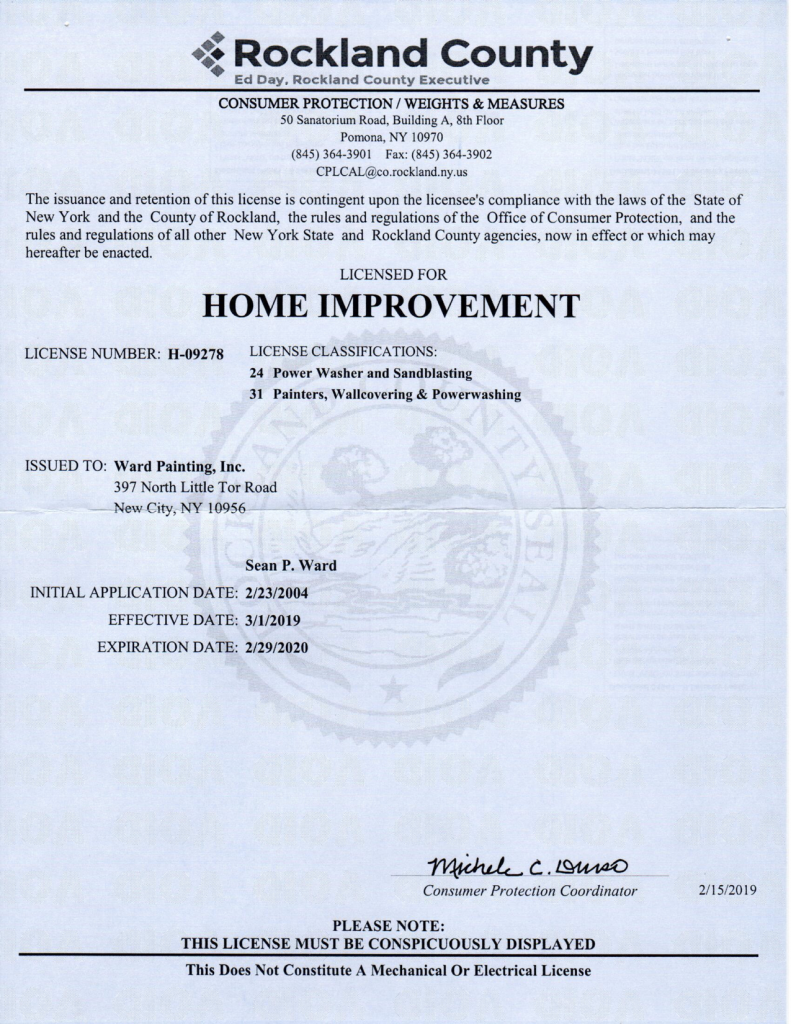 Rockland License exp 2.28.2020 Ward Painting