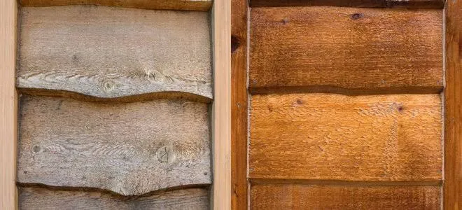 Cedar wood siding with restored exterior finish