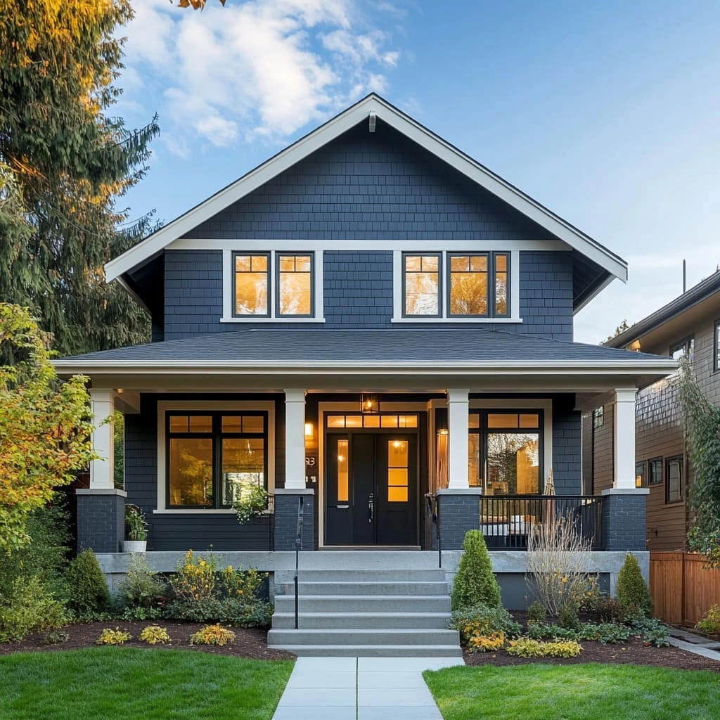 Exterior paint color samples being compared against residential house siding