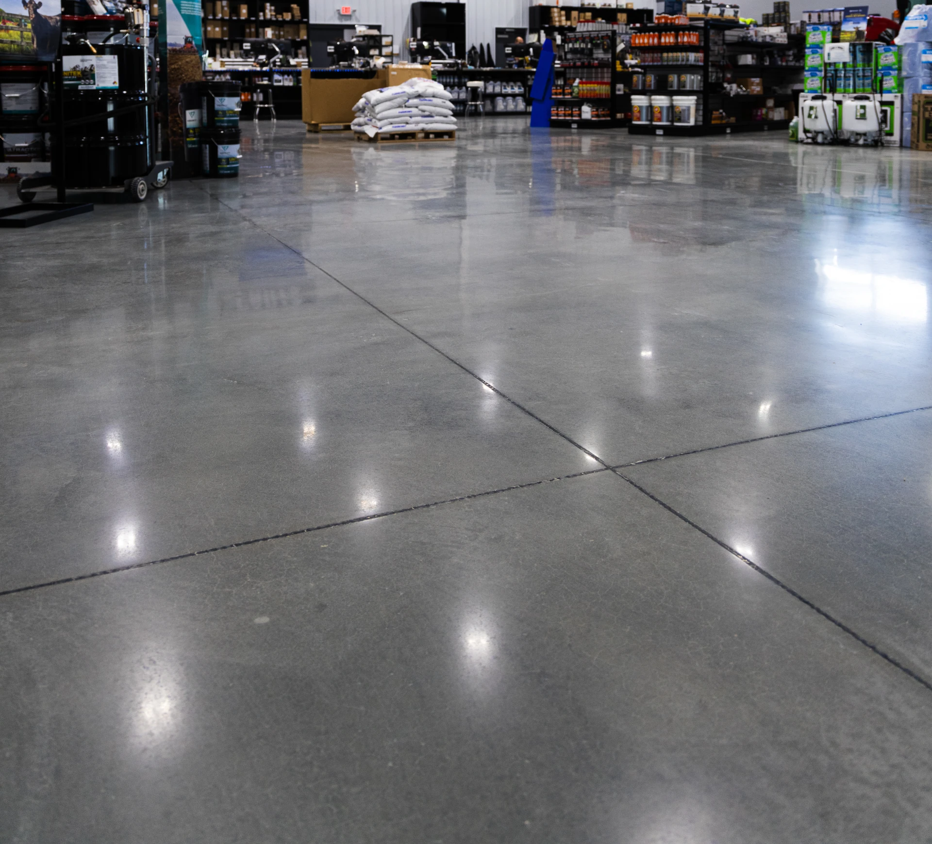 Commercial interior with a continuous coated concrete floor