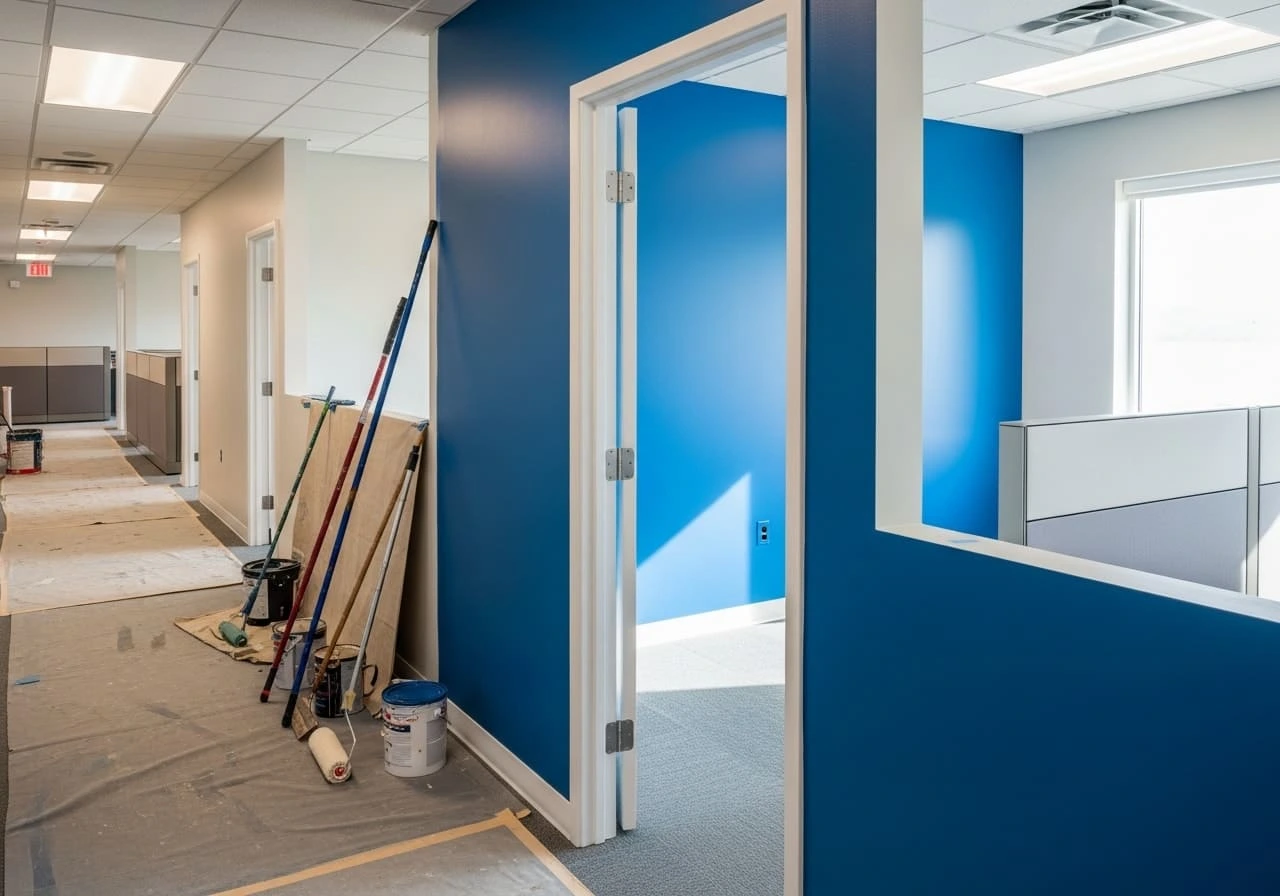 Commercial painting services illustrated by a finished business interior